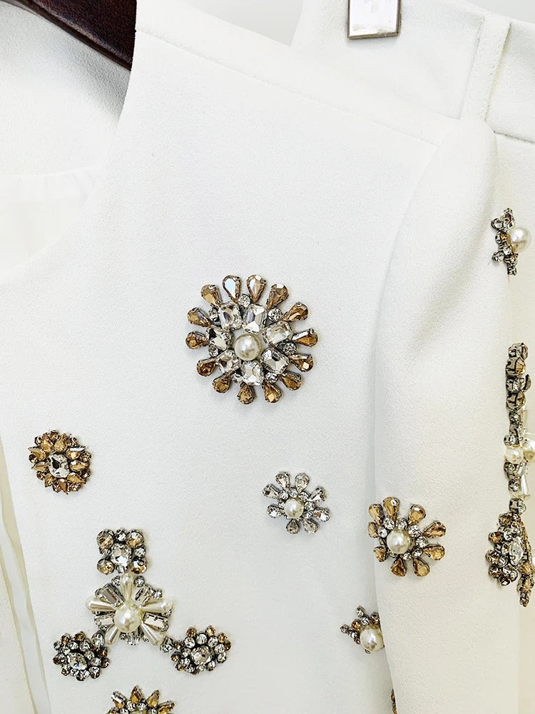 AVP PASSION: Rhinestone & Pearl Beaded Slit Flare Suit Set