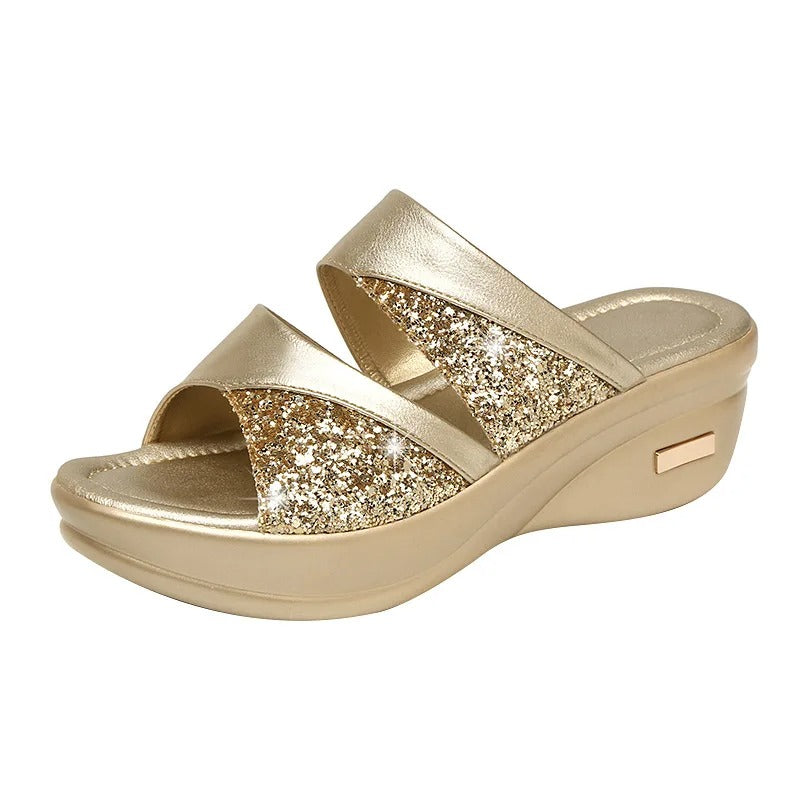 AVP PASSION GlimmerLift: Women's Glitter Wedge Platform Sandals