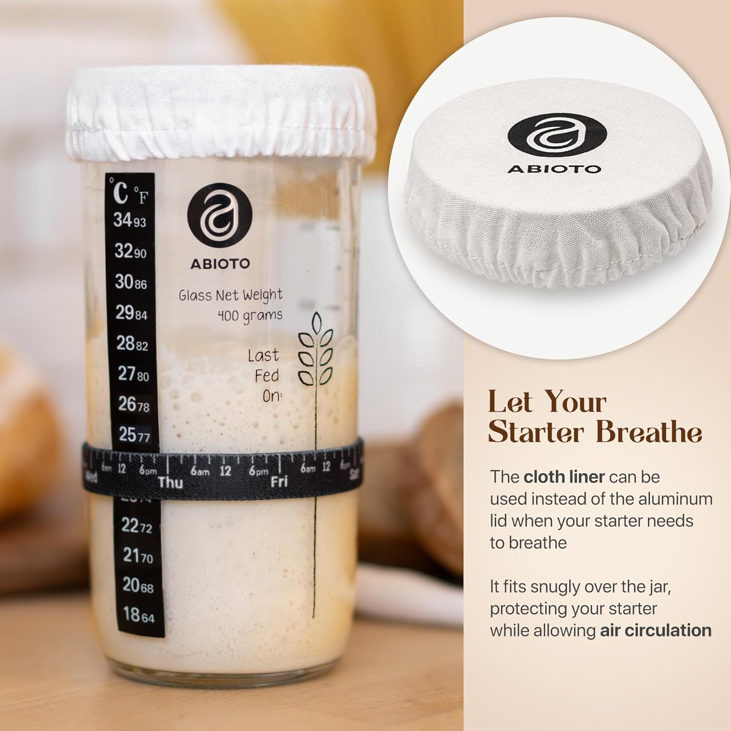 Kit Levain avec Bocal en Verre et Accessoires de Boulangerie