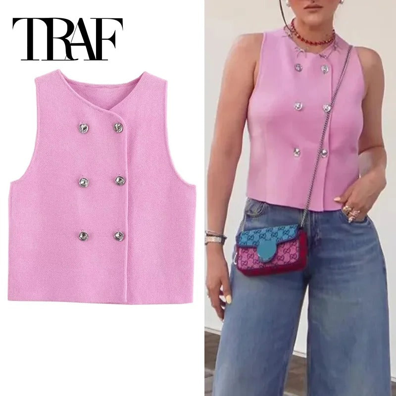 AVP PASSION: Knit Cropped Double-Breasted Vest