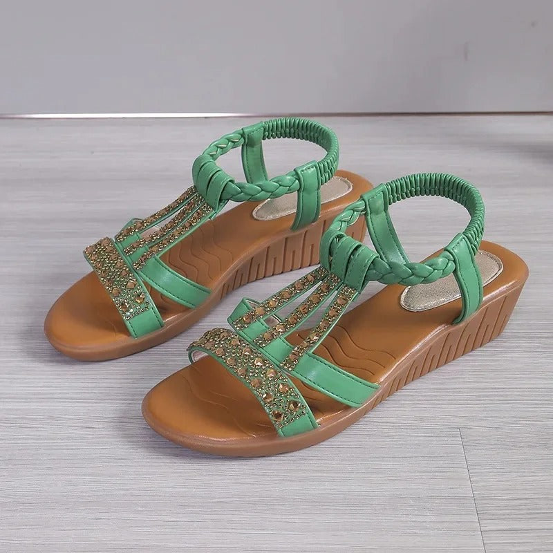AVP PASSION: Rhinestone Elastic Gladiator Sandals
