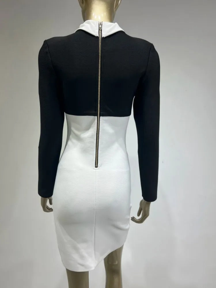 AVP PASSION: Sexy Patchwork Notched Black Bandage Dress