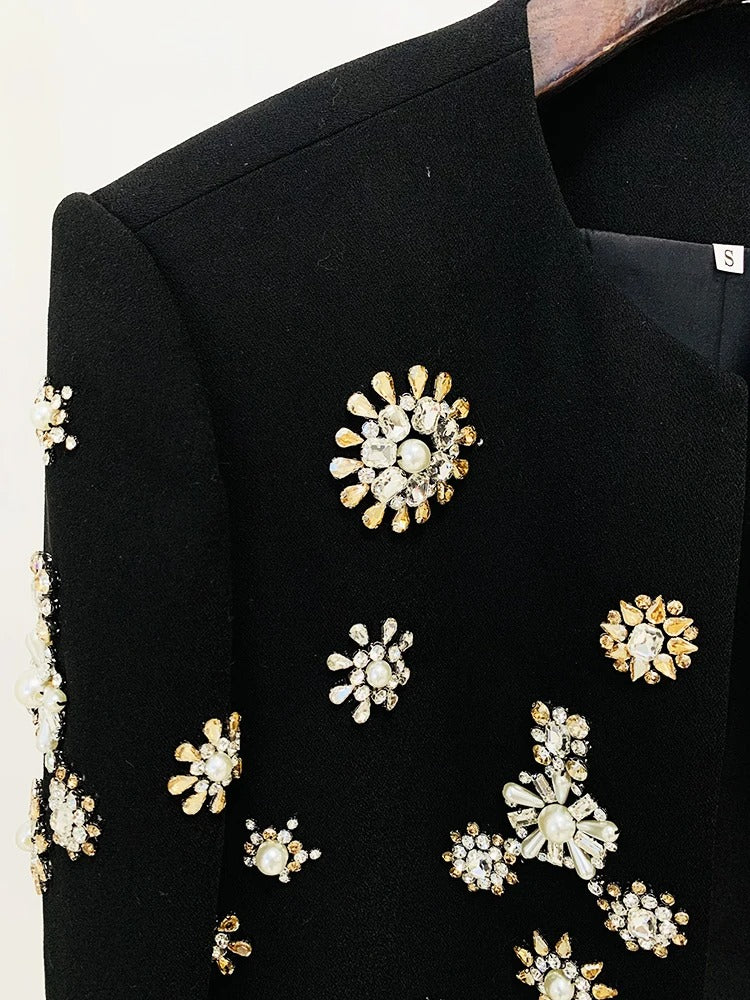 AVP PASSION: Rhinestone & Pearl Beaded Slit Flare Suit Set