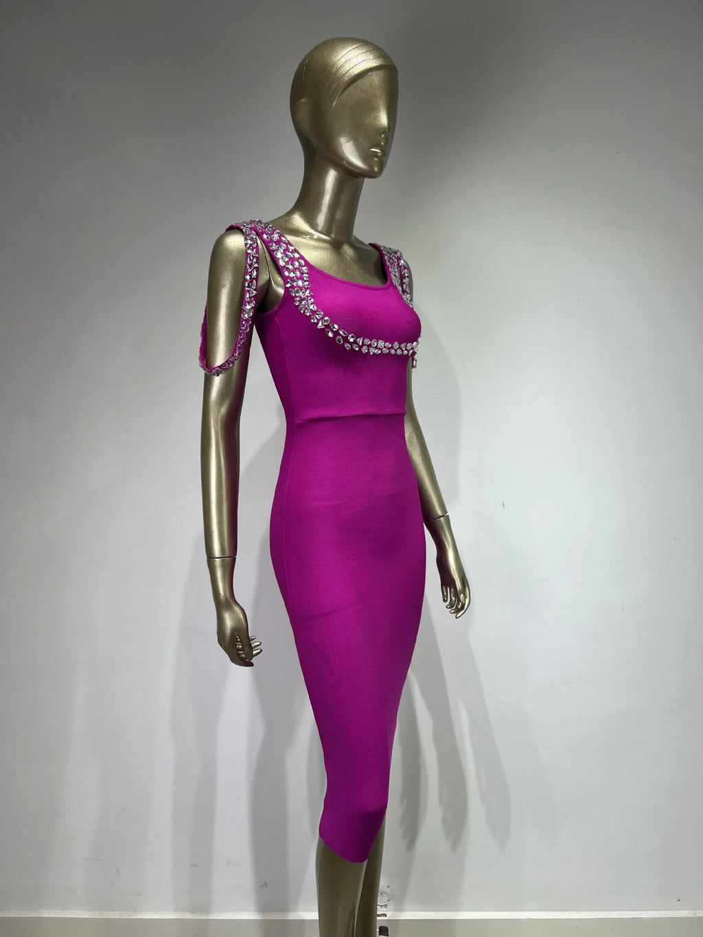 AVP PASSION: Hot Pink & Black Sleeveless Midi Bandage Dress