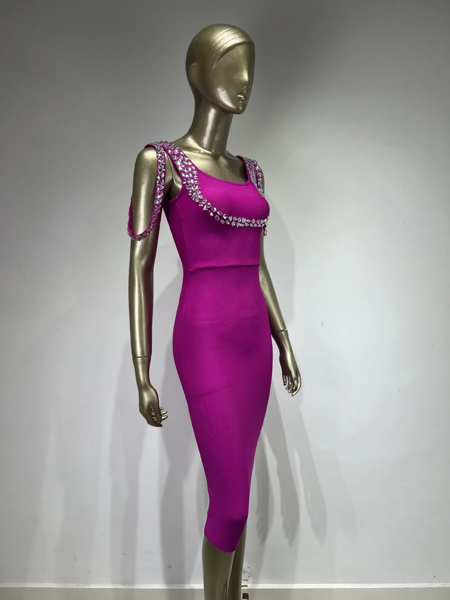 AVP PASSION: Hot Pink & Black Sleeveless Midi Bandage Dress
