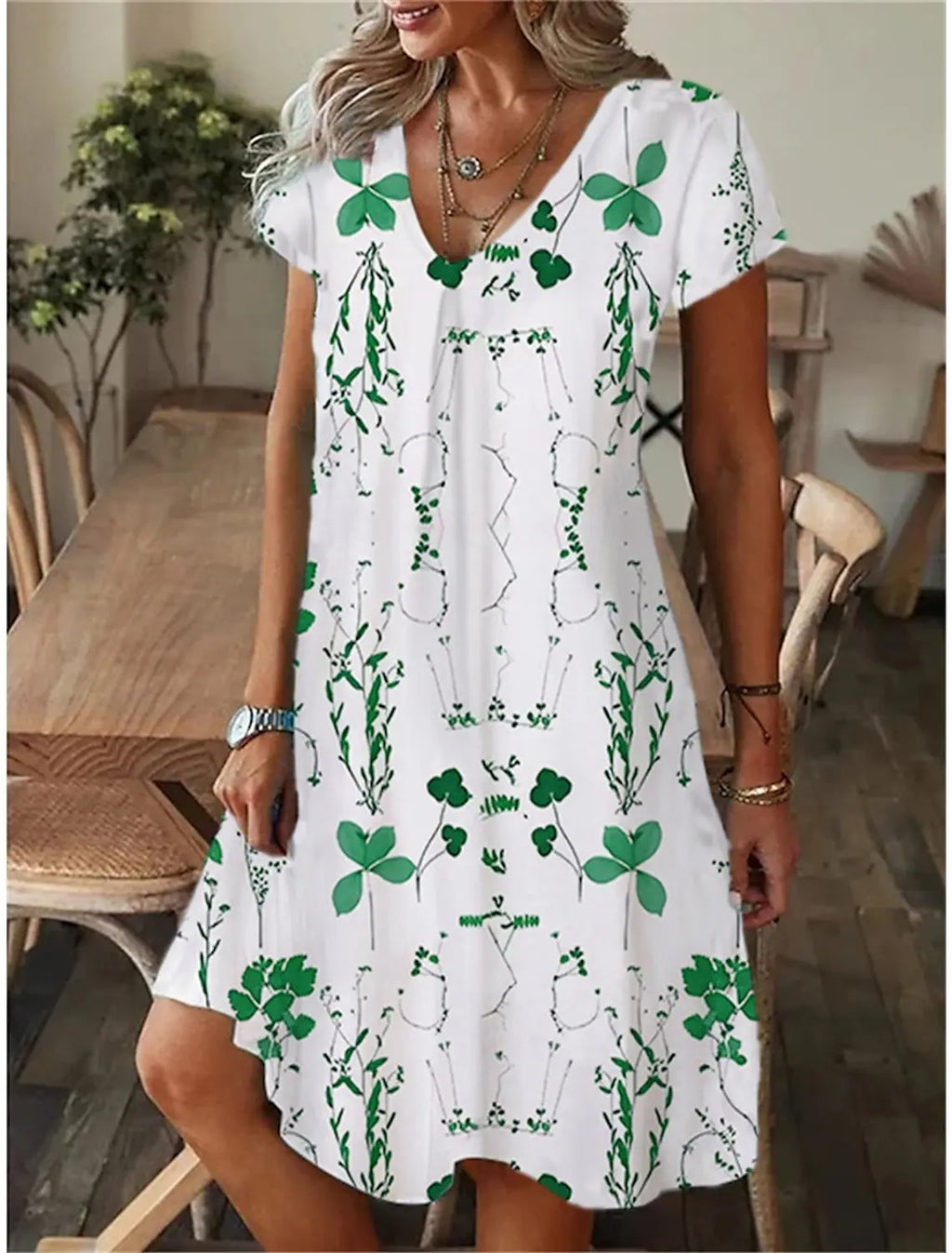 AVP PASSION: Paisley Tie-Dye T-Shirt Dress with V-Neck