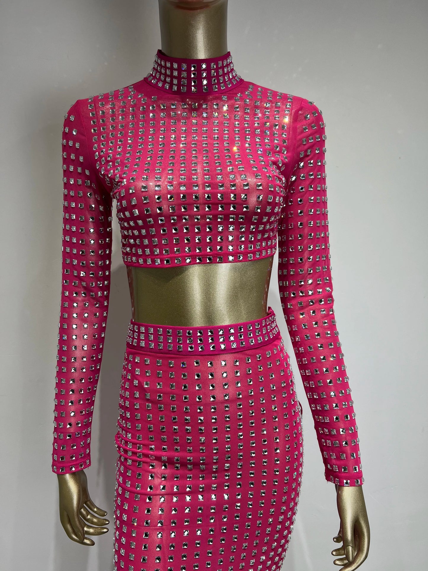 AVP PASSION: Crystal Mesh Two-Piece Skirt Set