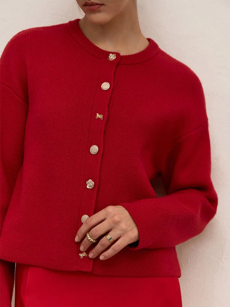 Cardigan Femme Rouge Tricoté – Style Ample & Boutonné