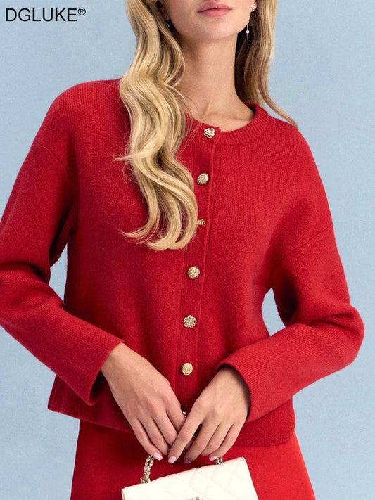 Cardigan Femme Rouge Tricoté – Style Ample & Boutonné