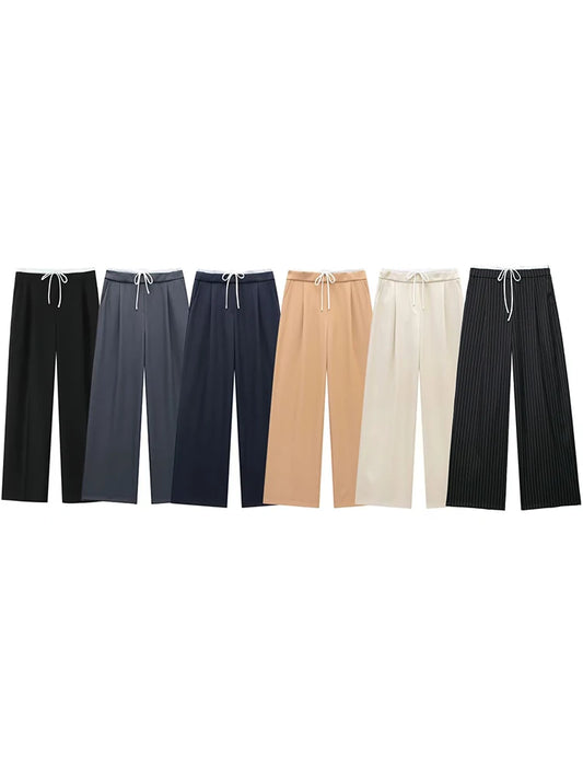 Pantalon Femme Taille Haute Vintage – Droit à Lacets