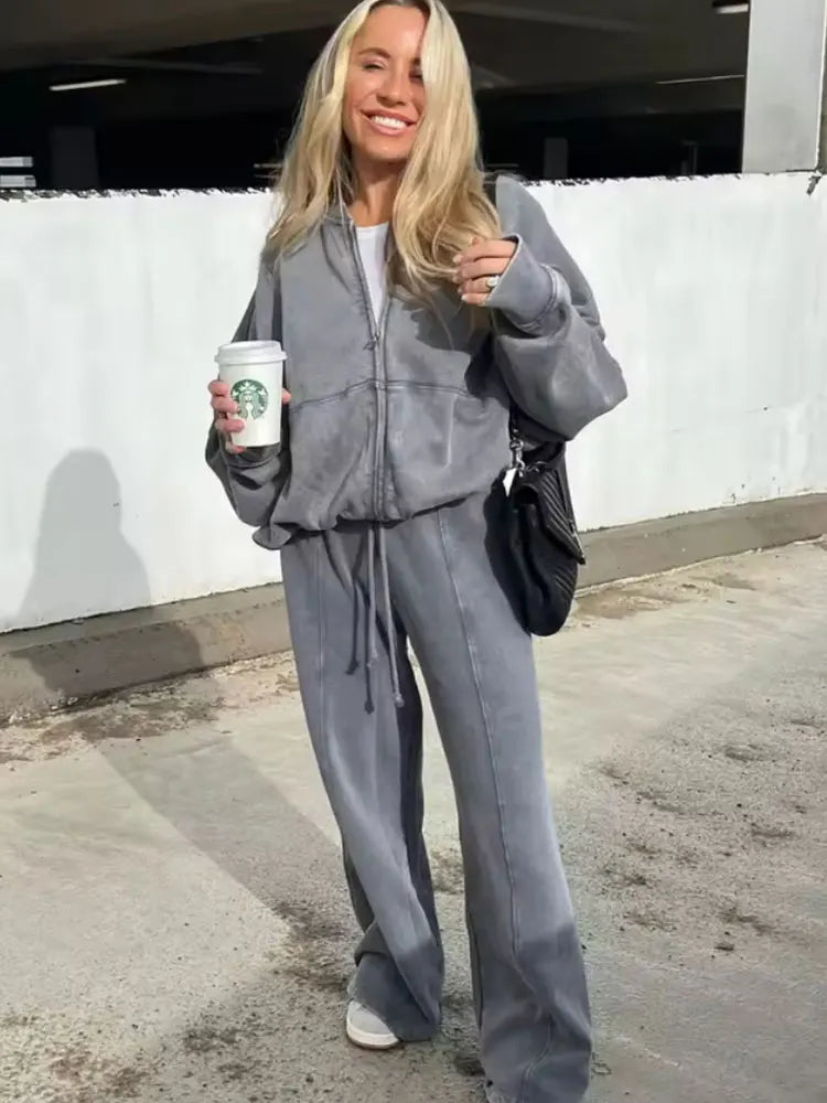 Ensemble Femme 2 Pièces – Veste Bomber + Pantalon Taille Haute