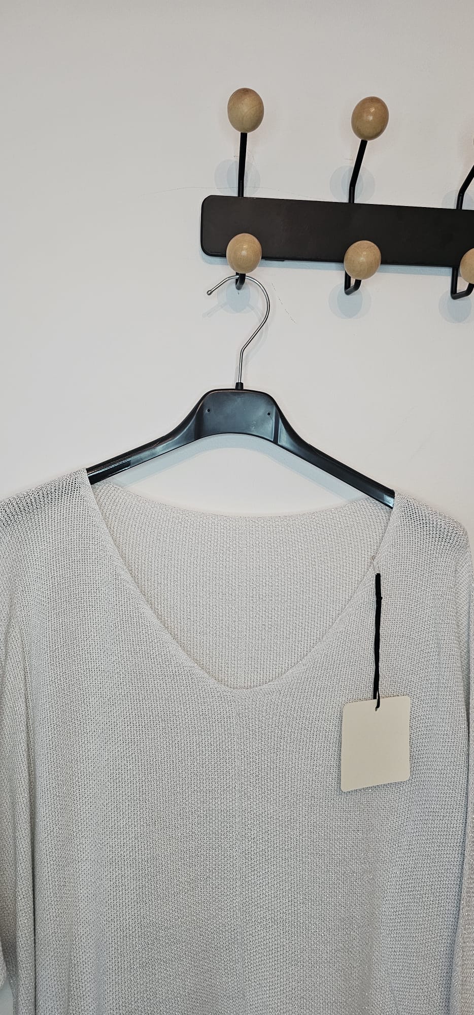 Pull Brillant Femme Viscose Manche 3/4 – Argent – Taille Unique