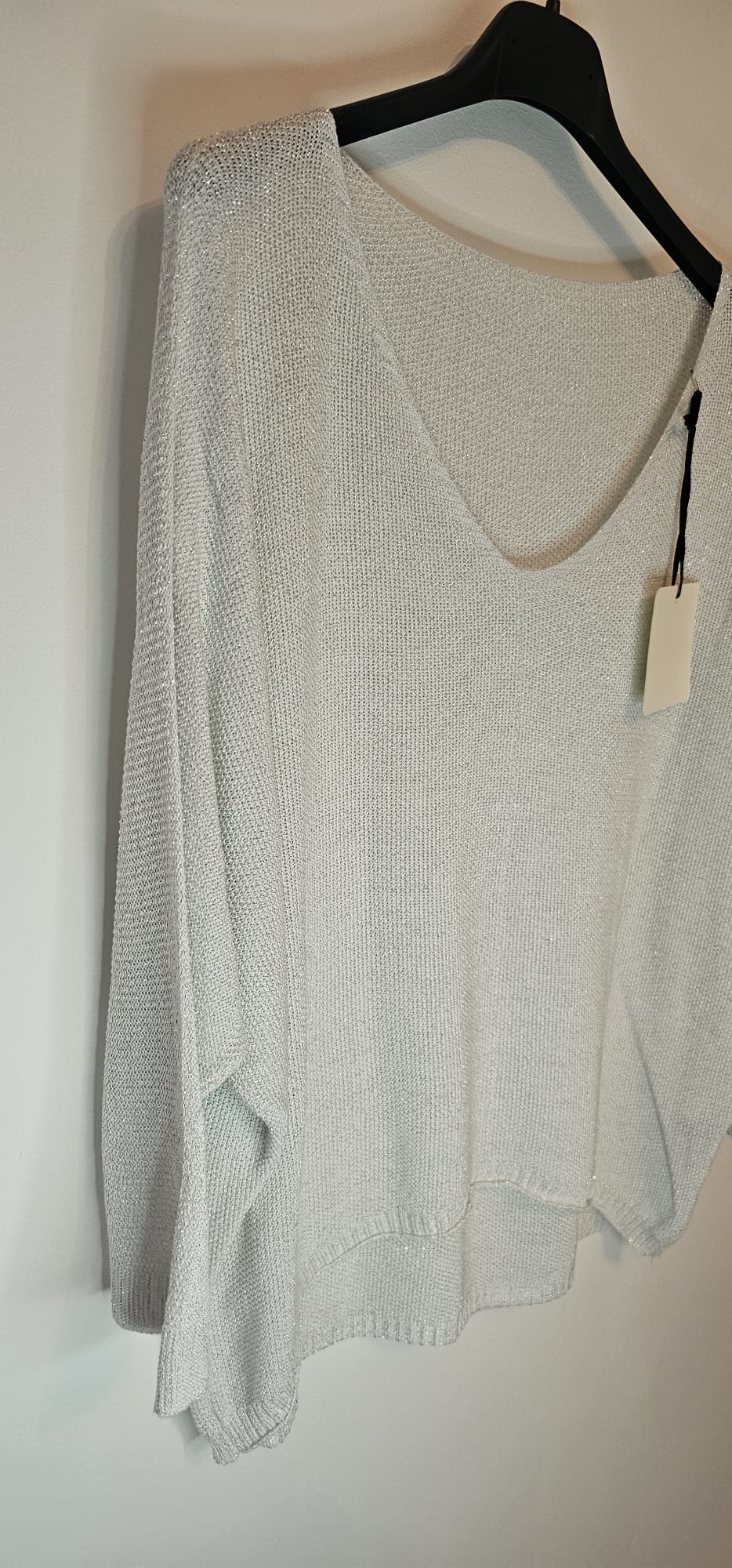 Pull Brillant Femme Viscose Manche 3/4 – Argent – Taille Unique