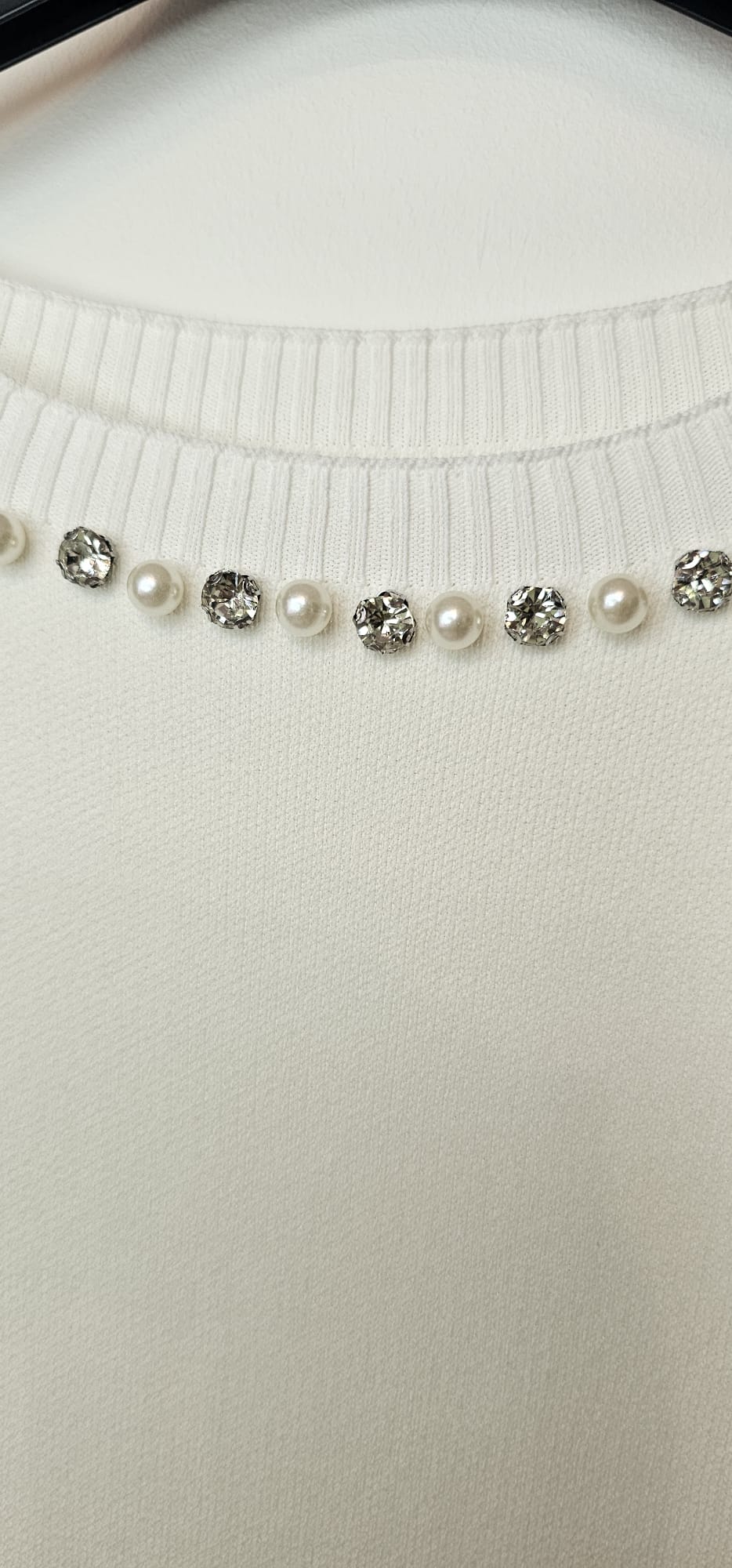 Haut Maille Perlée Femme – Blanc – Style Court Chic – Taille Unique