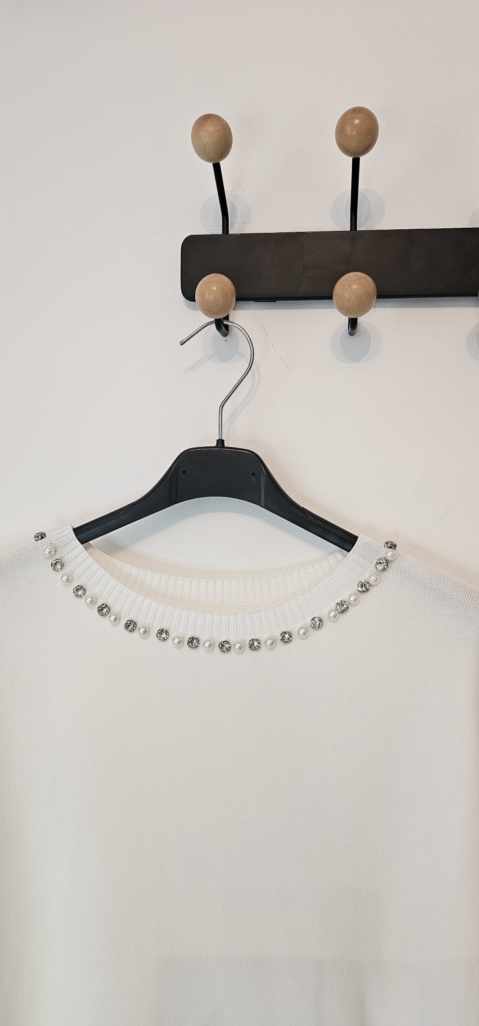 Haut Maille Perlée Femme – Blanc – Style Court Chic – Taille Unique