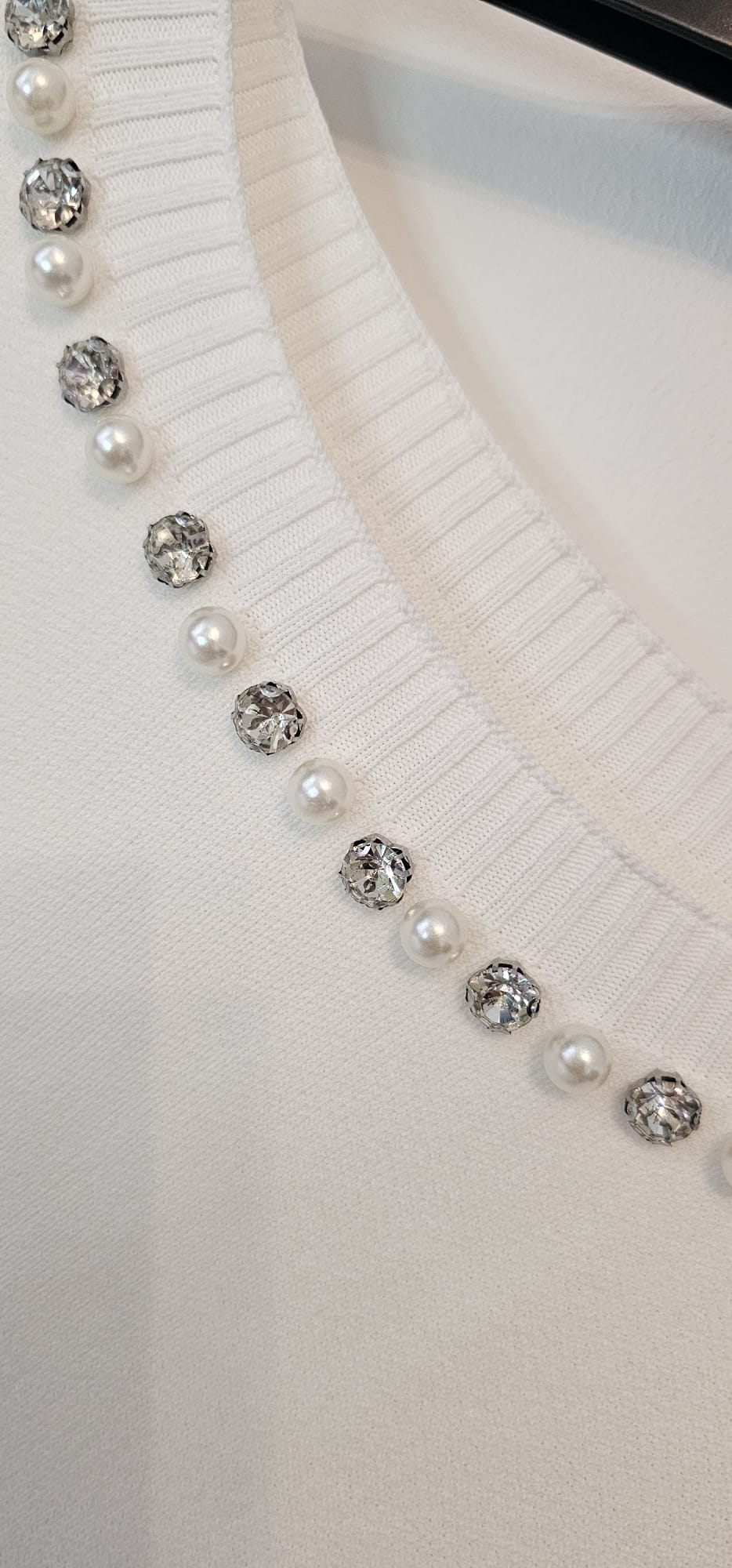 Haut Maille Perlée Femme – Blanc – Style Court Chic – Taille Unique