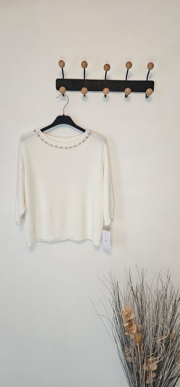 Haut Maille Perlée Femme – Blanc – Style Court Chic – Taille Unique