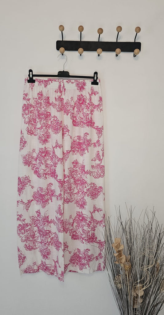 AVP PASSION Pantalon femme viscose vintage floral roses pivoines confortable et extensible