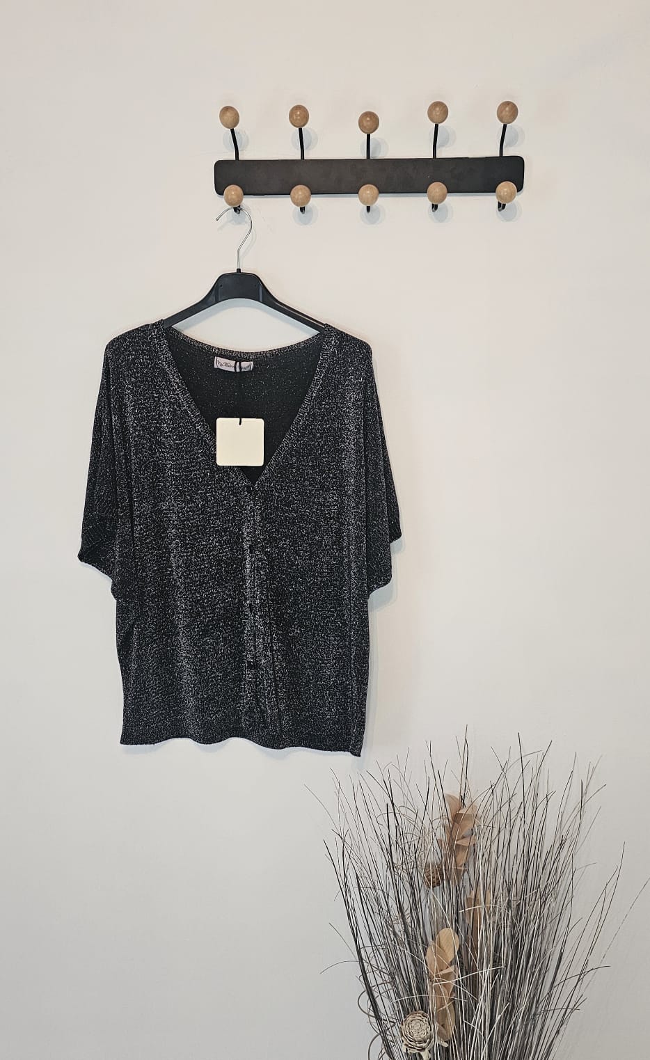 Cardigan en Maille Noire Orné de Sequins Hauts de Luxe