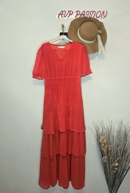 Robe Orange Longue à Volants Look Bohème Chic Été 2025 pour Femme Style Élégant et Tendance