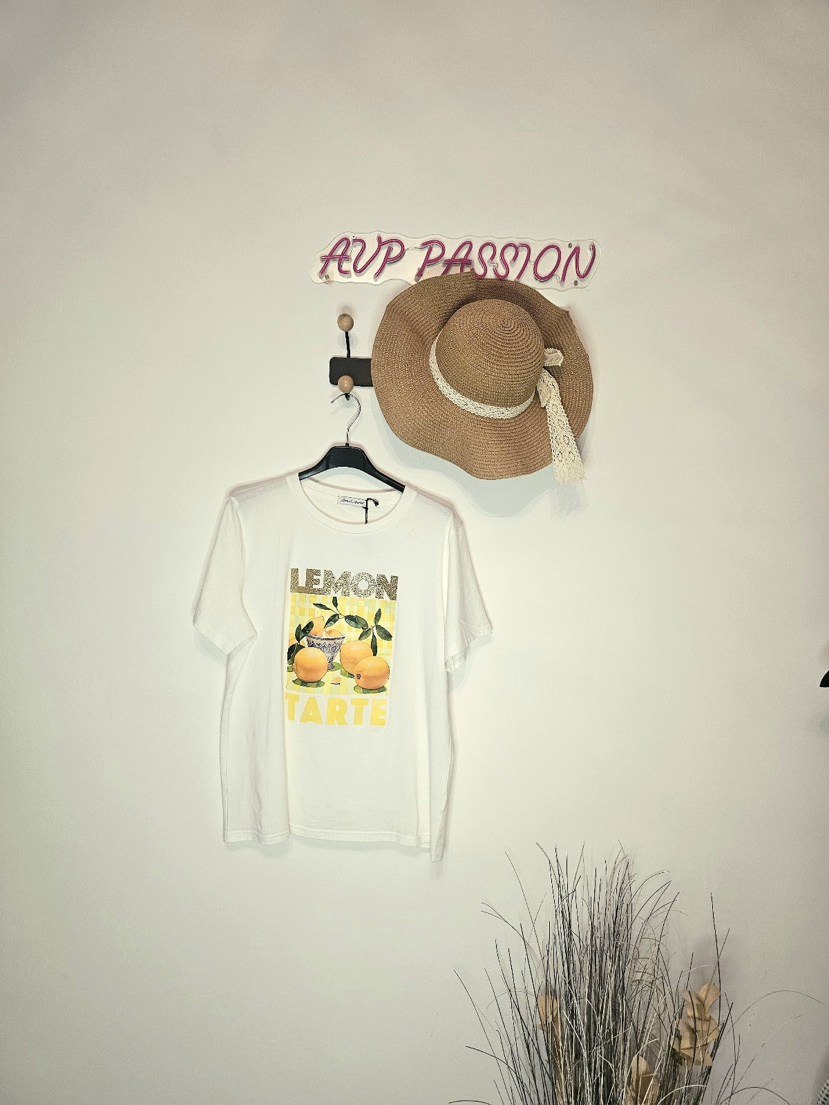 T-shirt blanc imprimé citron “Lemon Tarte” – coton doux – taille unique S à XL