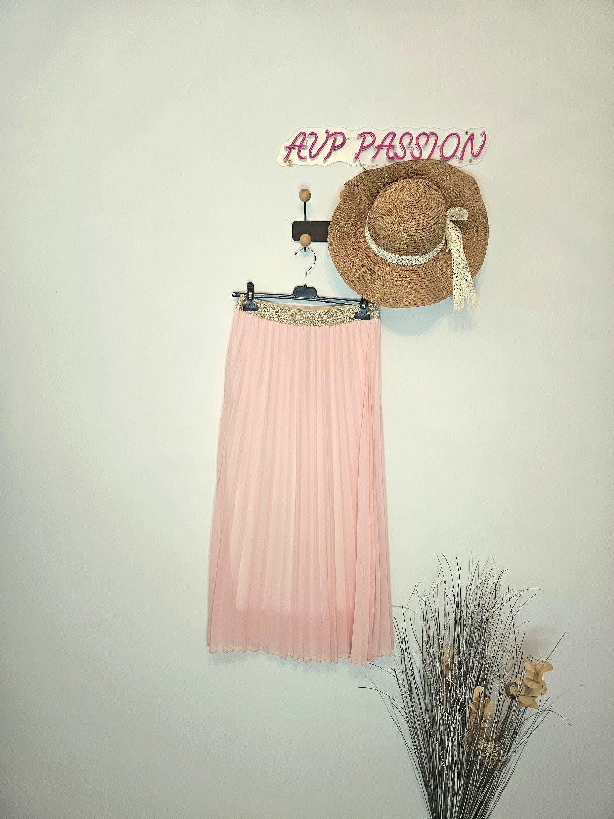 AVP PASSION Jupe Plissée Vert Menthe Élastique Tissu Vaporeux Ceinture Dorée Taille Unique S à L Style Romantique et Élégant