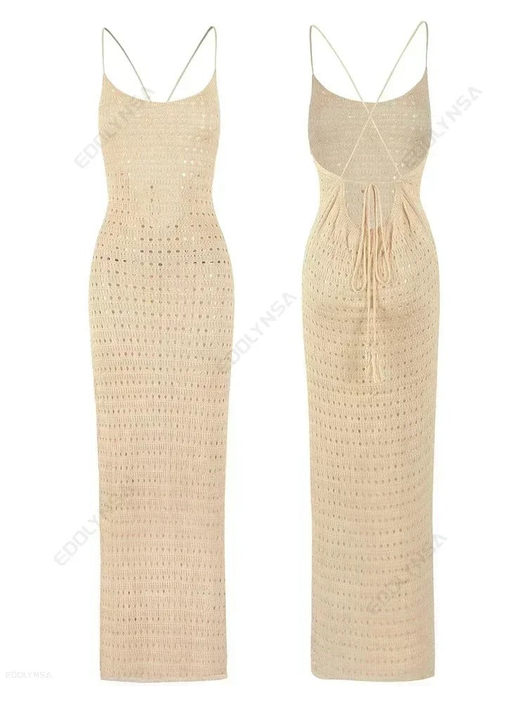 AVP PASIÓN: Vestido playero largo de punto con borlas