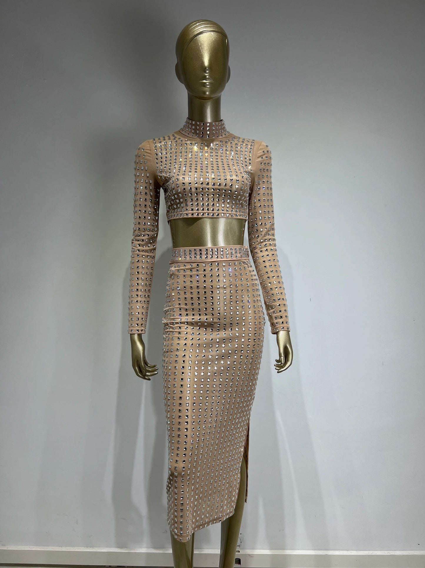 AVP PASSION: Crystal Mesh Two-Piece Skirt Set