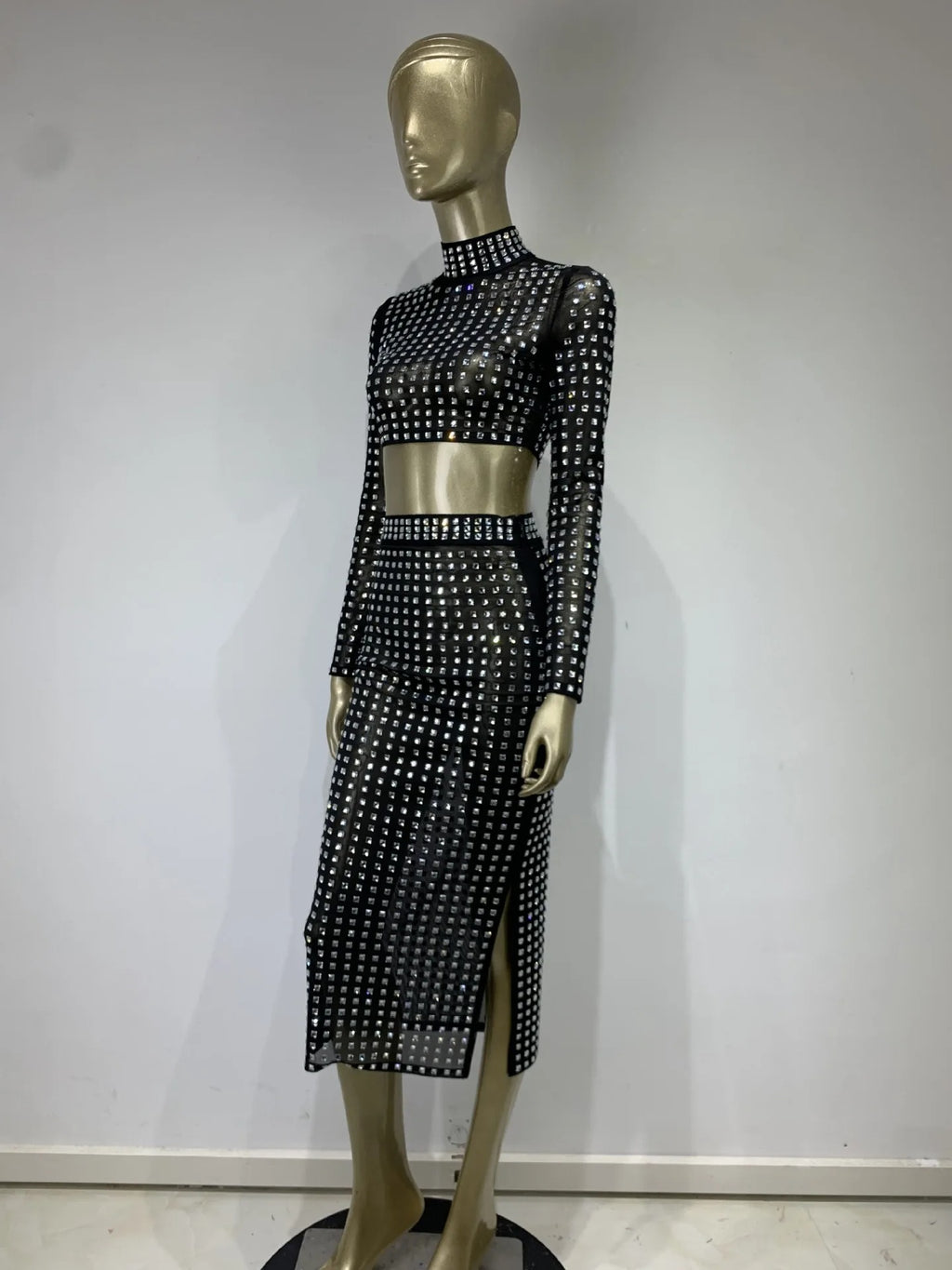 AVP PASSION: Crystal Mesh Two-Piece Skirt Set