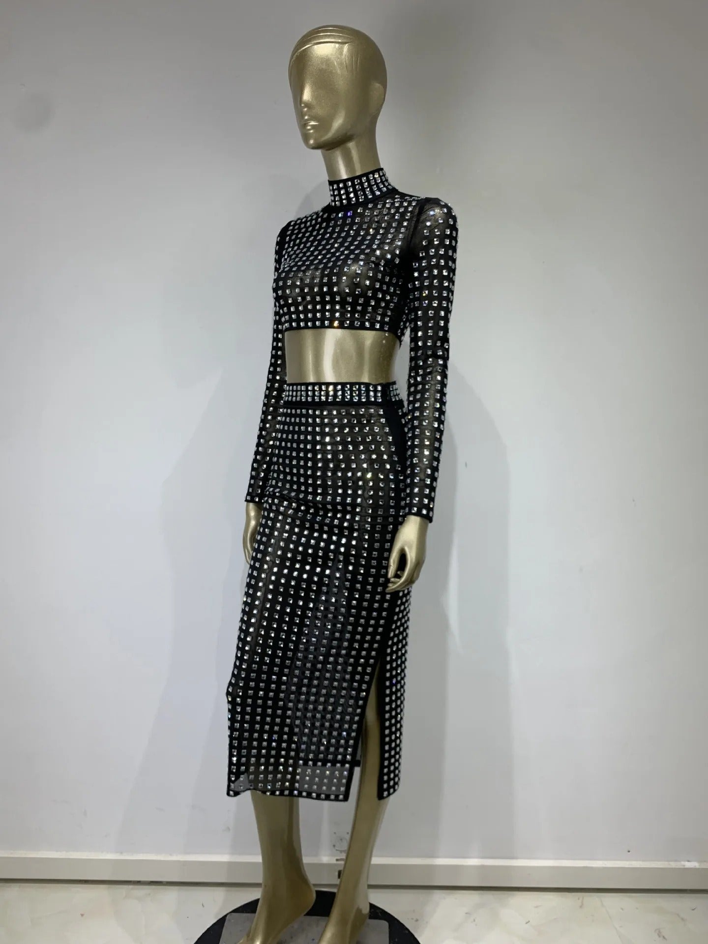 AVP PASSION: Crystal Mesh Two-Piece Skirt Set