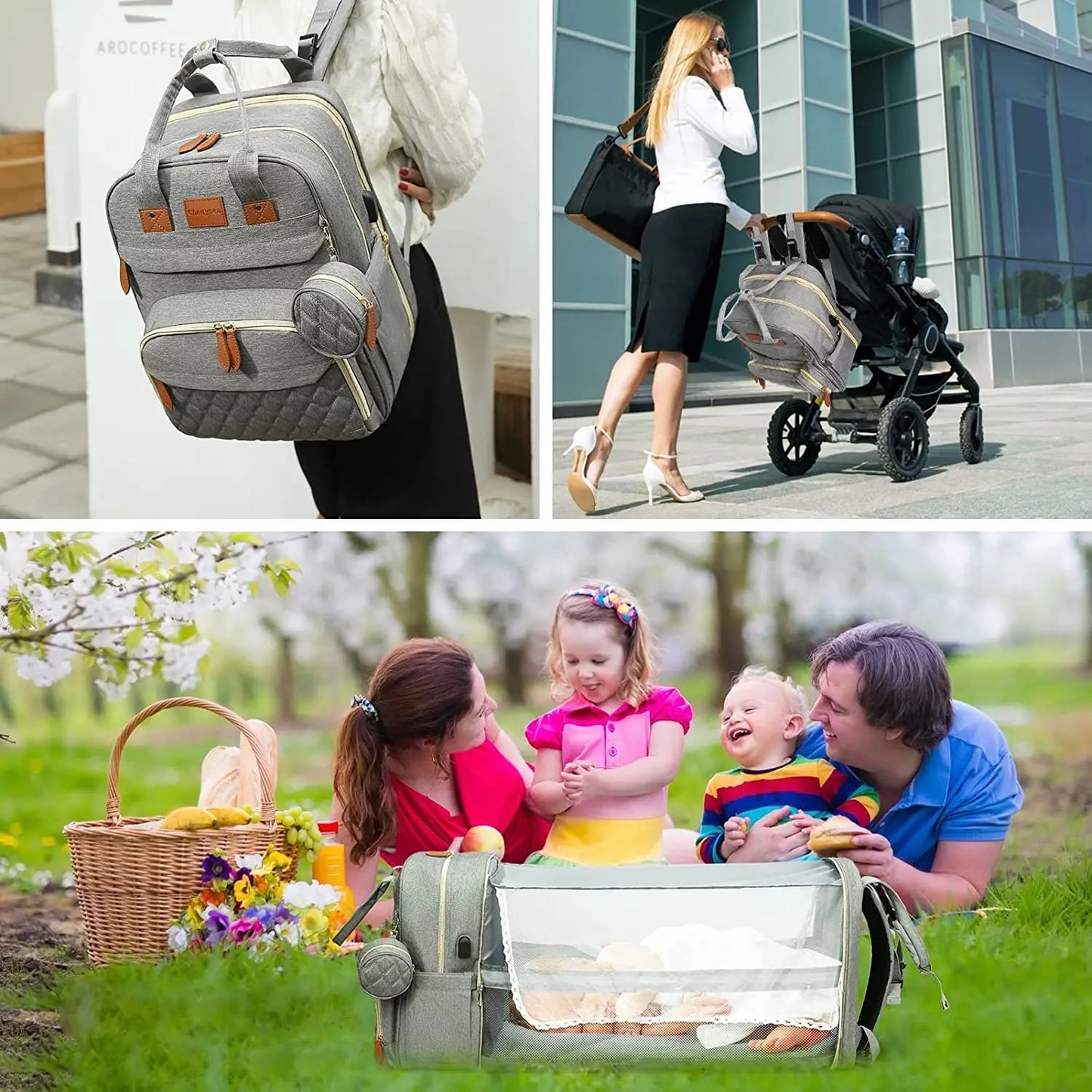 AVP PASSION: 3-in-1 Diaper Bag with Foldable Bed & USB