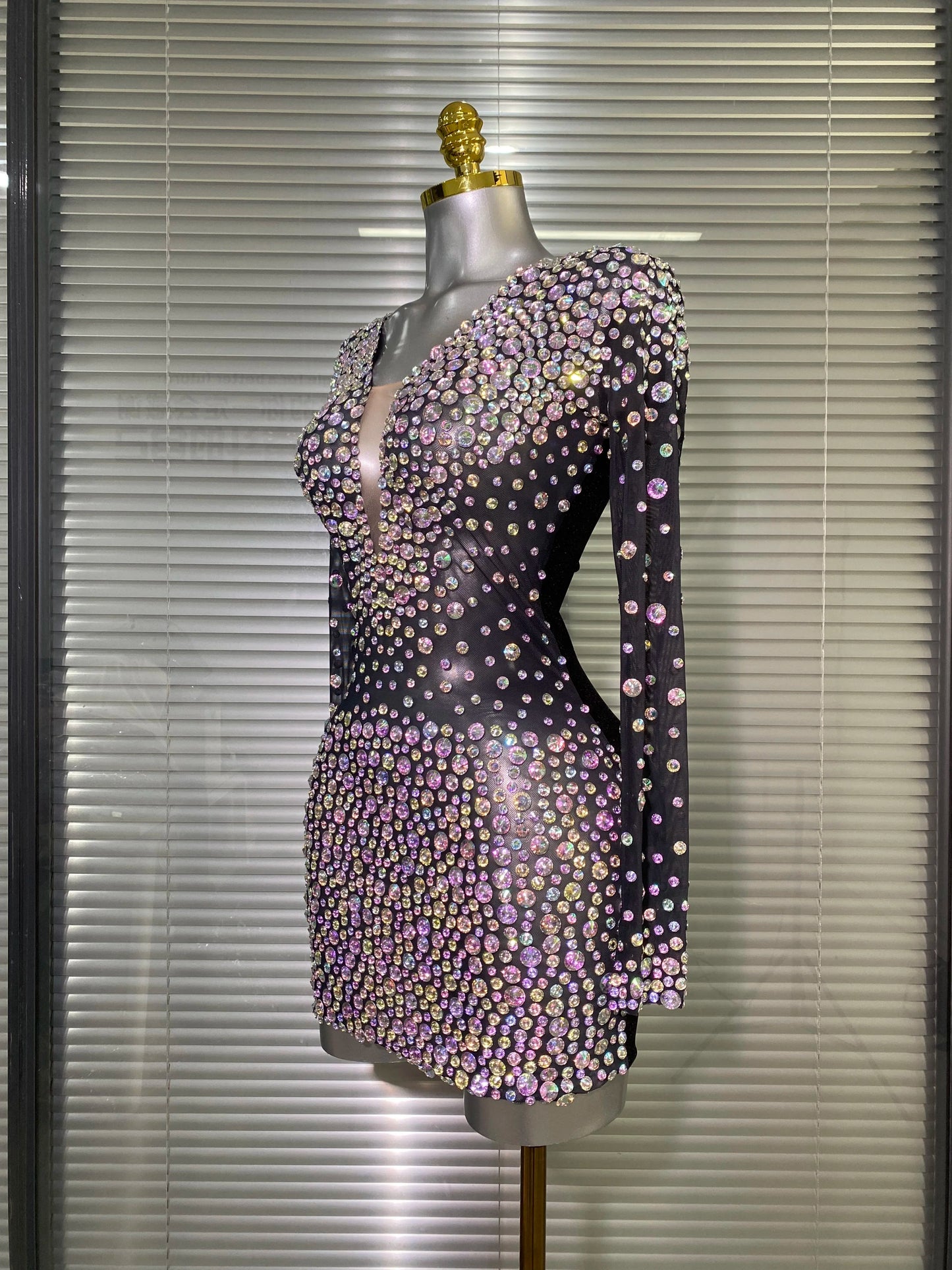 AVP PASSION: Sheer Black Sparkle Bodycon Mini Dress