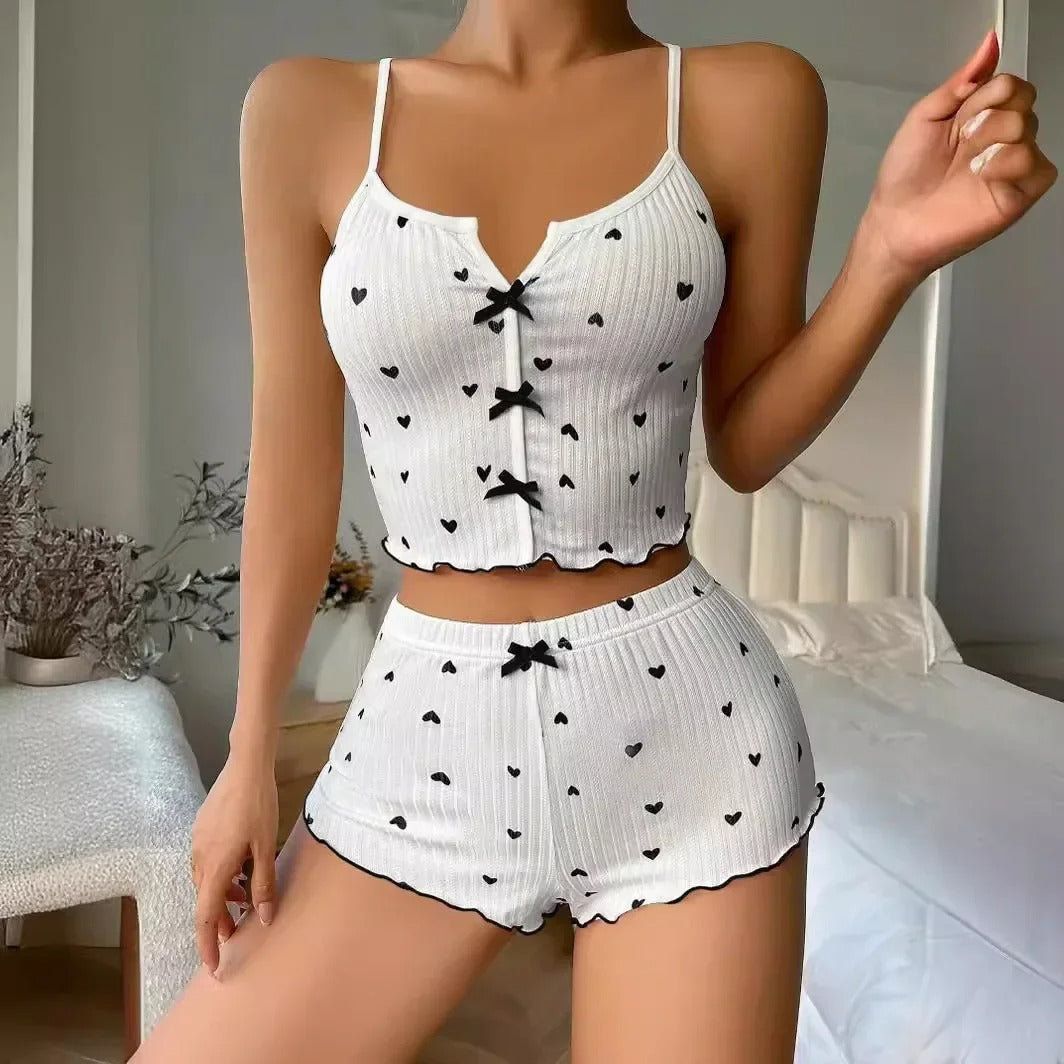 AVP PASSION : Ensemble pyjama côtelé pour femme avec bordure à volants