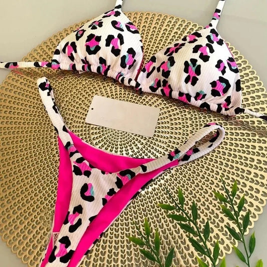 AVP PASSION: Conjunto de bikini con tanga estampado de secado rápido