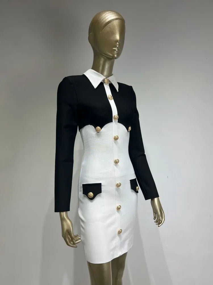 AVP PASSION: Sexy Patchwork Notched Black Bandage Dress