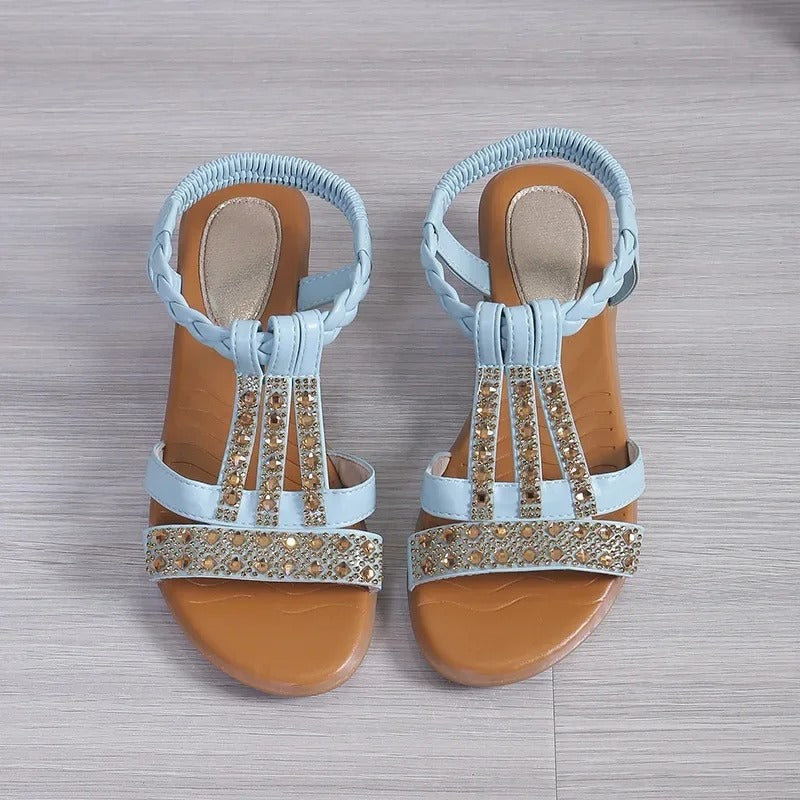 AVP PASSION: Rhinestone Elastic Gladiator Sandals