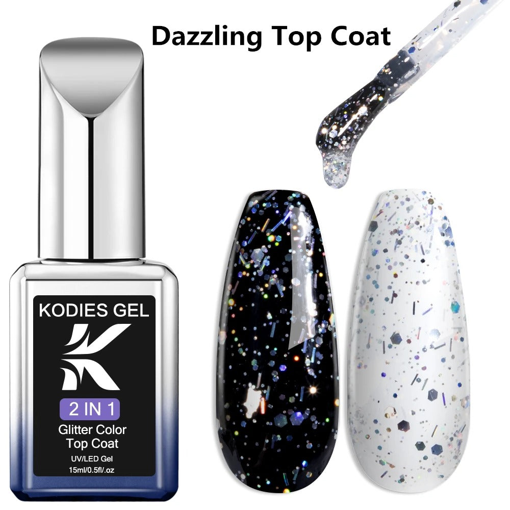 AVP PASSION: Diamond No-Wipe UV Glitter Top Coat Gel Polish (15ML)