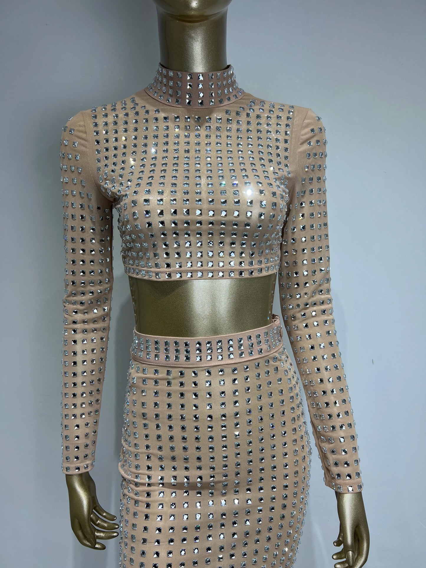 AVP PASSION: Crystal Mesh Two-Piece Skirt Set