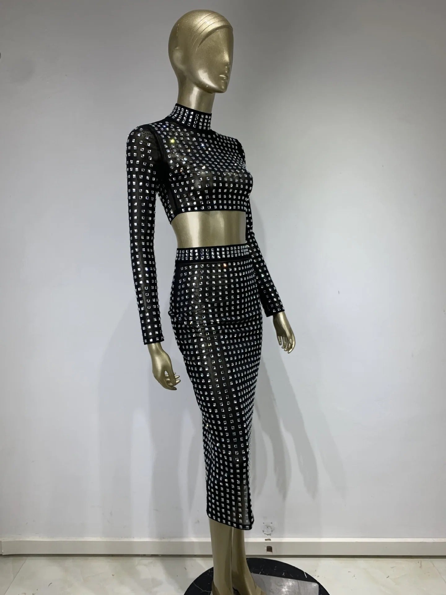 AVP PASSION: Crystal Mesh Two-Piece Skirt Set