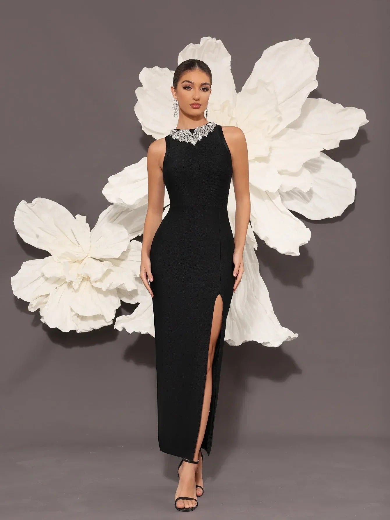 AVP PASSION: Hand-Embellished Luxury Black Bandage Gown