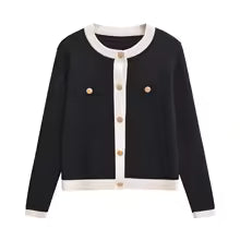 Cardigan Chic Noir & Blanc – Boutons Dorés