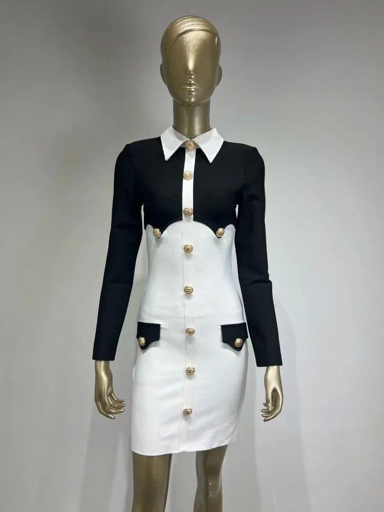 AVP PASSION: Sexy Patchwork Notched Black Bandage Dress