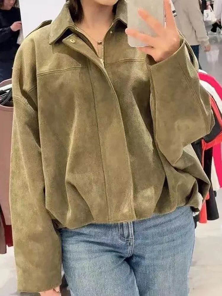 Veste Bomber Oversize Vintage Femme – Vert Chic 2025