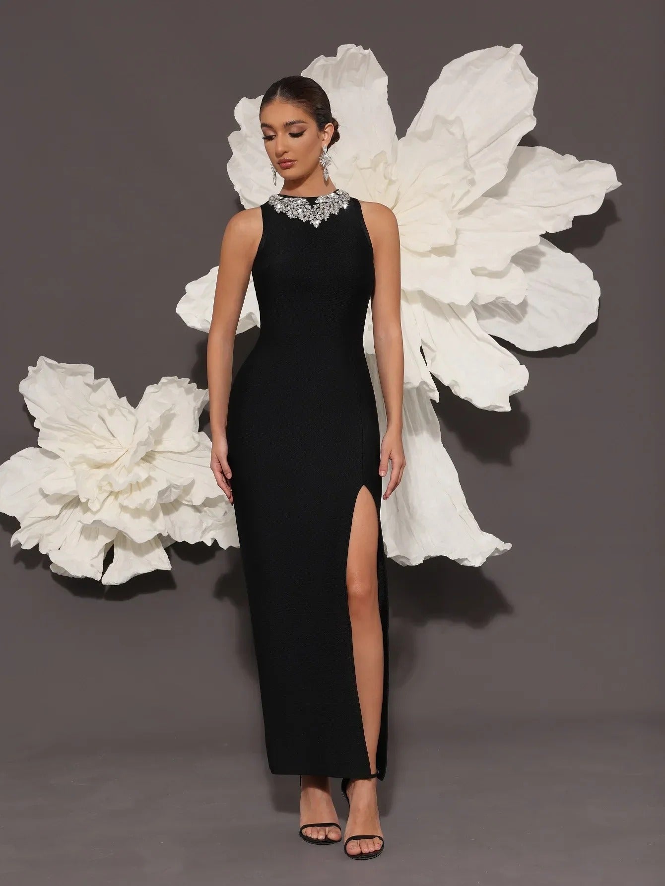 AVP PASSION: Hand-Embellished Luxury Black Bandage Gown