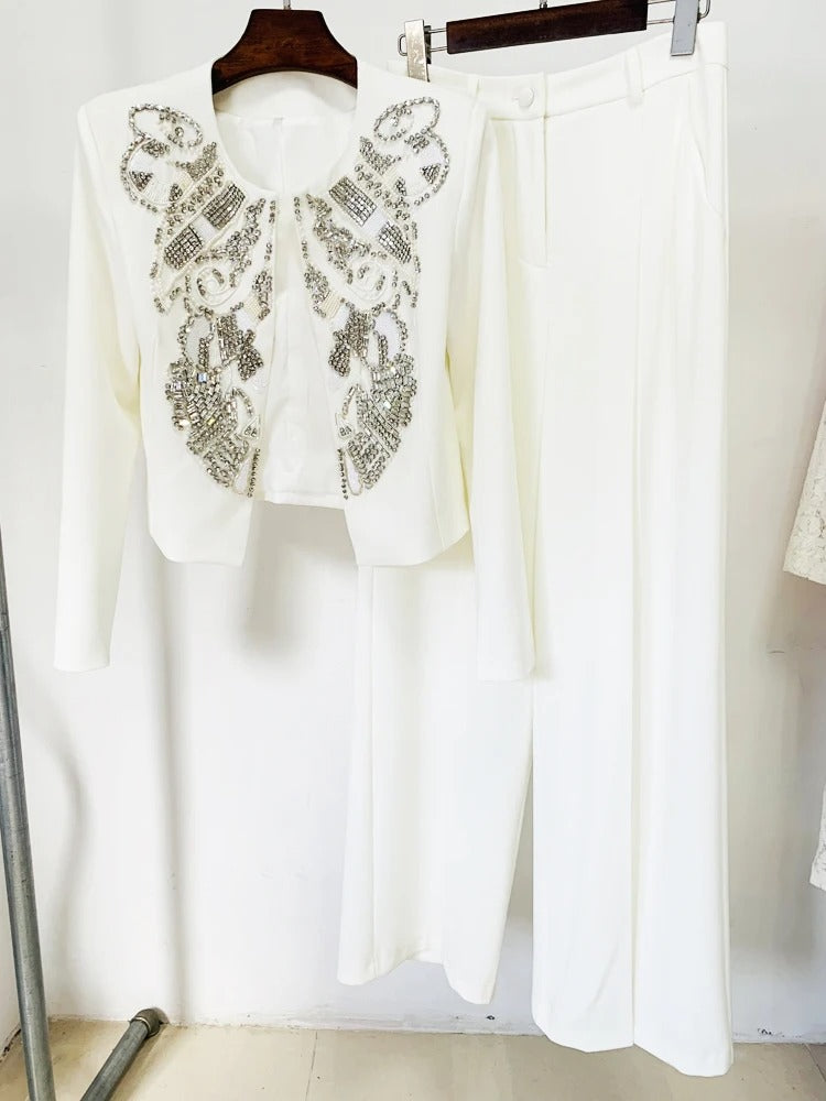 AVP PASSION: Rhinestone Beaded Wide-Leg Suit Set