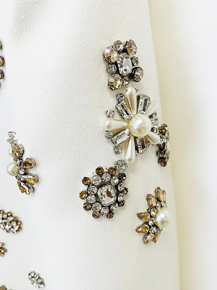 AVP PASSION: Rhinestone & Pearl Beaded Slit Flare Suit Set