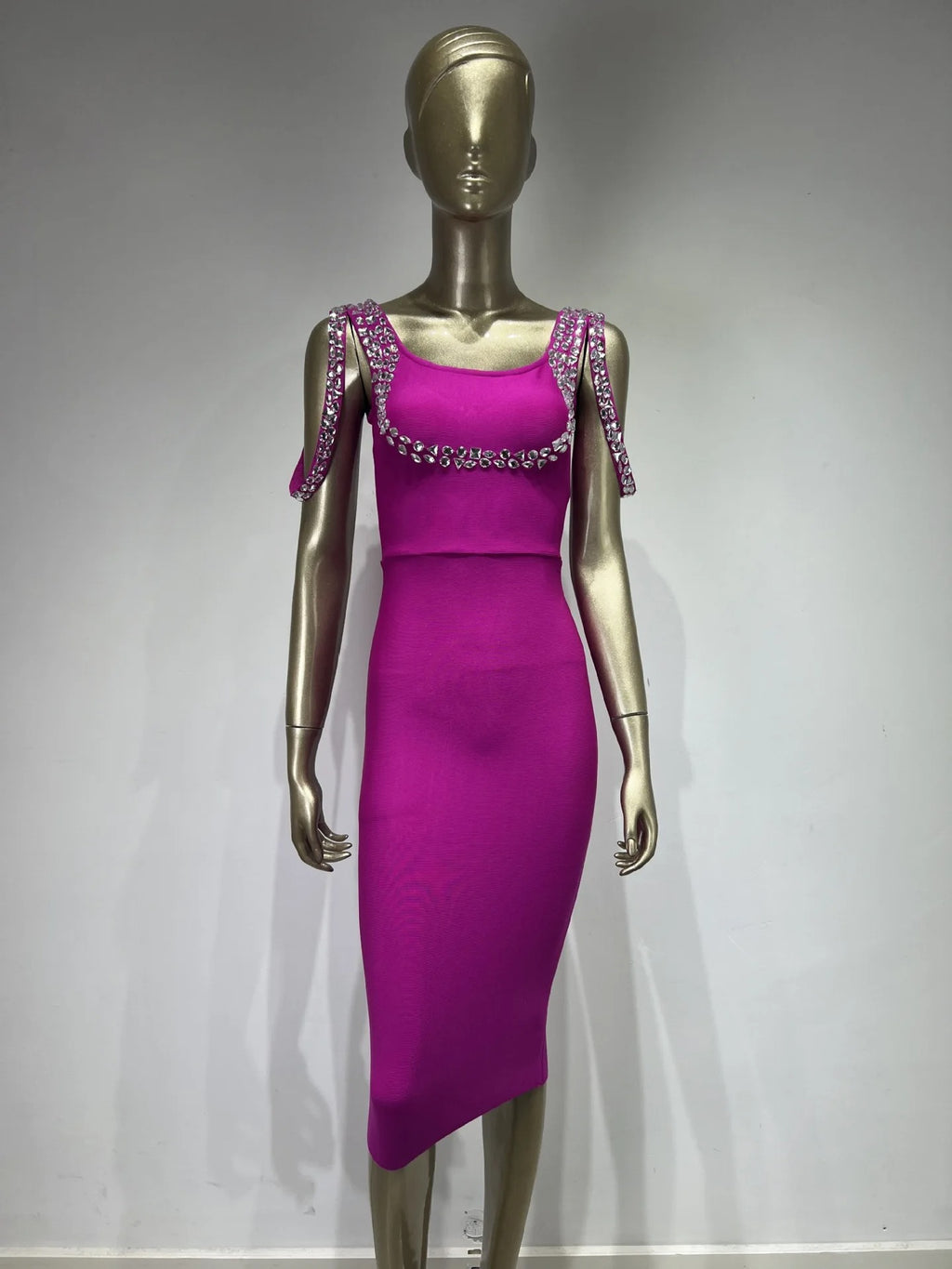 AVP PASSION: Hot Pink & Black Sleeveless Midi Bandage Dress