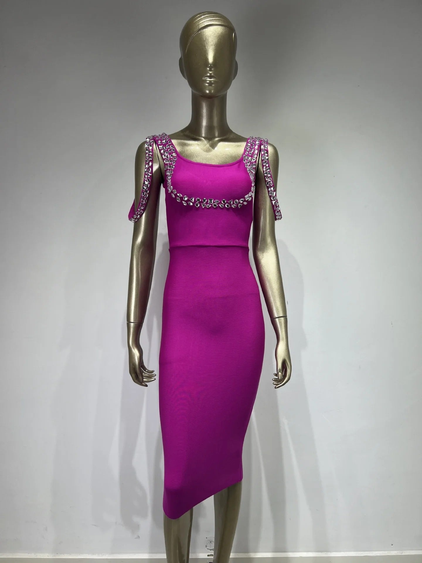 AVP PASSION: Hot Pink & Black Sleeveless Midi Bandage Dress