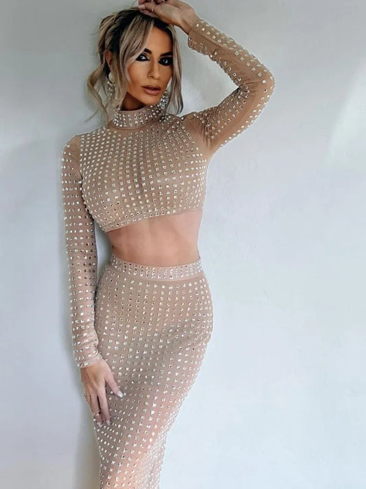AVP PASSION: Crystal Mesh Two-Piece Skirt Set