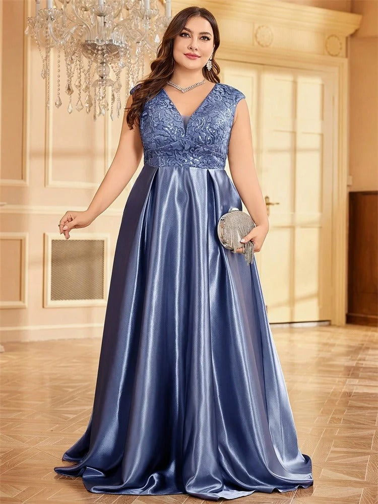 AVP PASSION – Robe de Soirée Satin Doré Pailletée